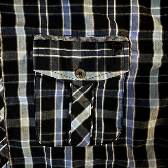 7 Diamonds Midnight Love Affair Button Down Navy Blue Plaid Men's Slim M Shirt - Picture 4 of 16